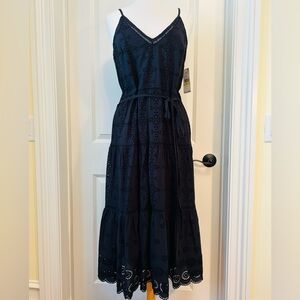 Karen Kane "Garden Party" Black Eyelet Lace Tiered Midi Dress NWT